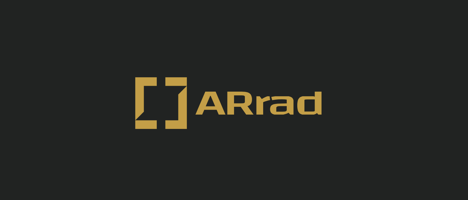Assinatura ARrad em dourado sobre fundo grafite