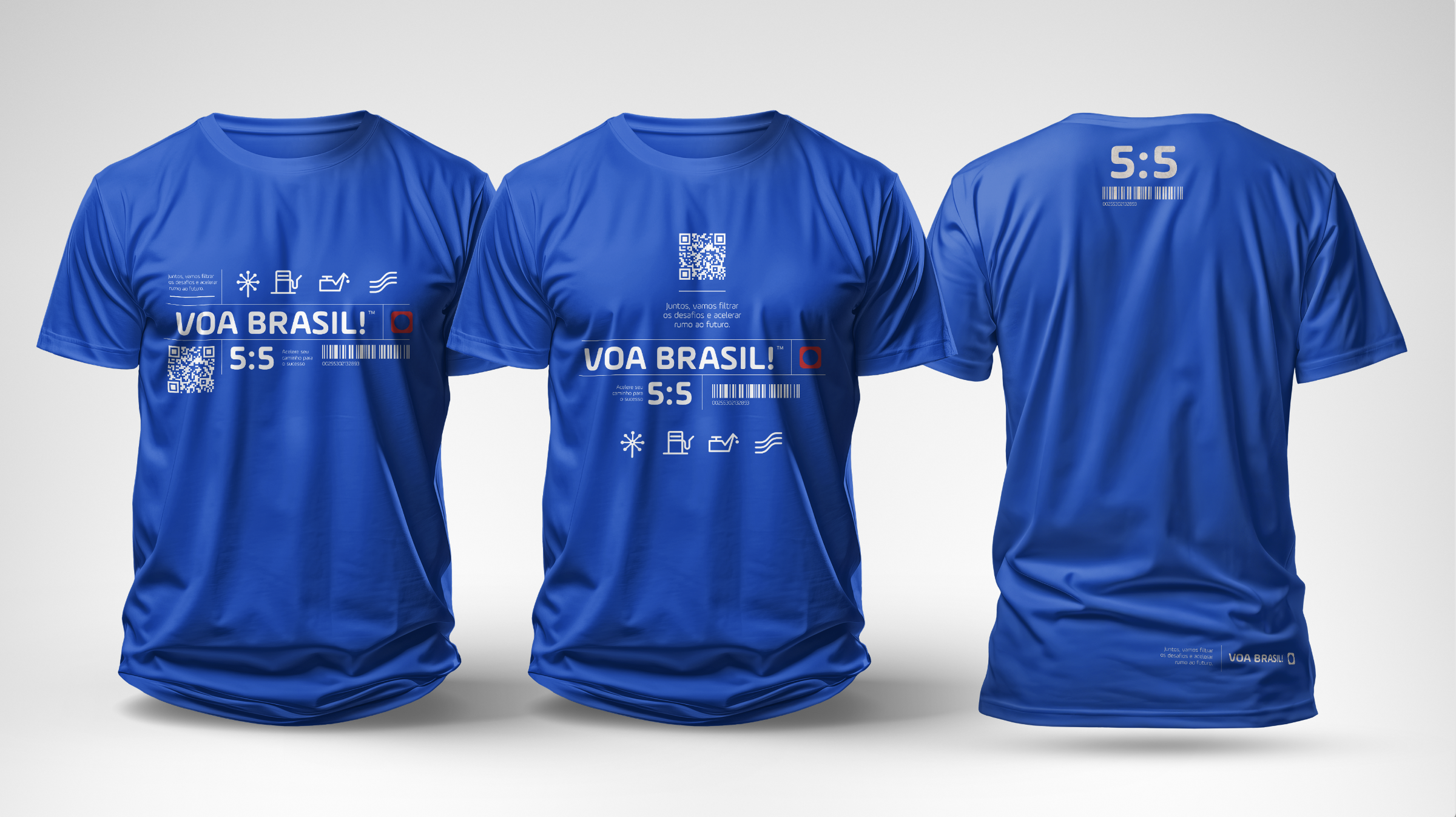 Camisetas da campanha interna Voa Brasil