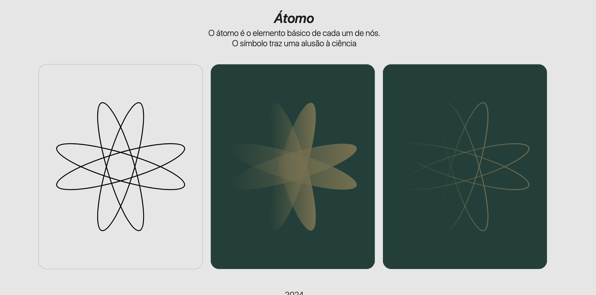 Símbolo átomo em três versões