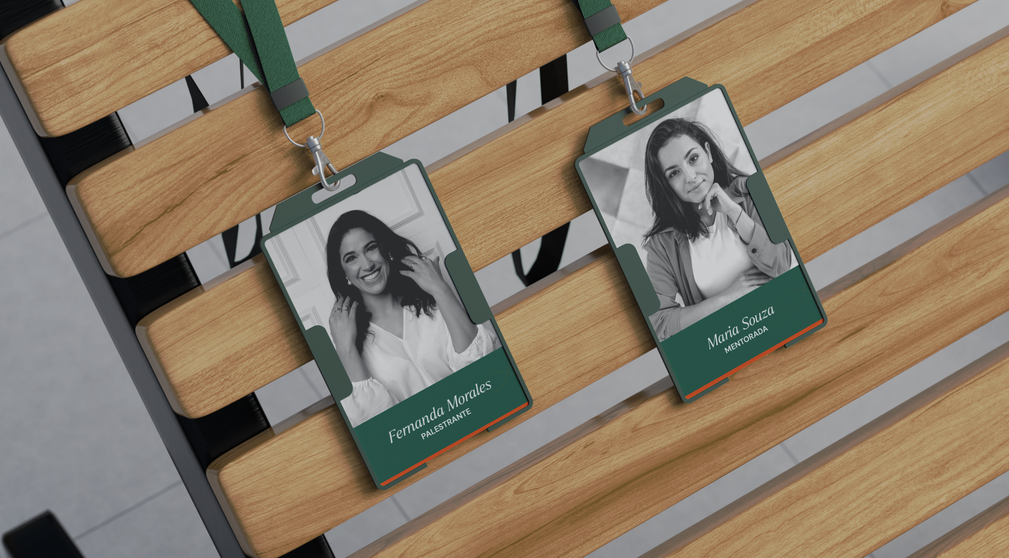 Credenciais de evento com a identidade aplicada