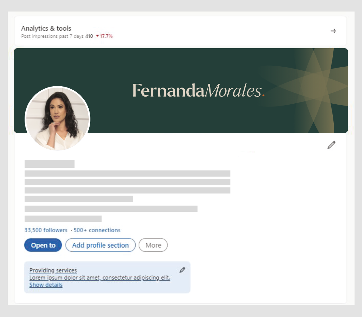 Perfil de LinkedIn com capa da marca