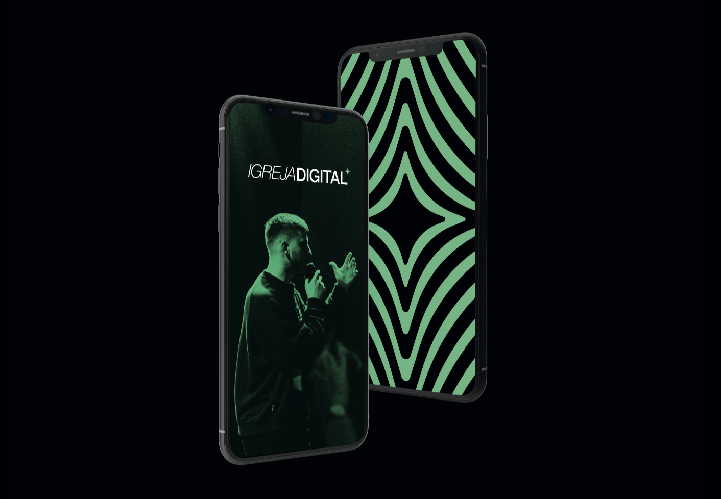 Aplicativo da Igreja Digital em dois celulares