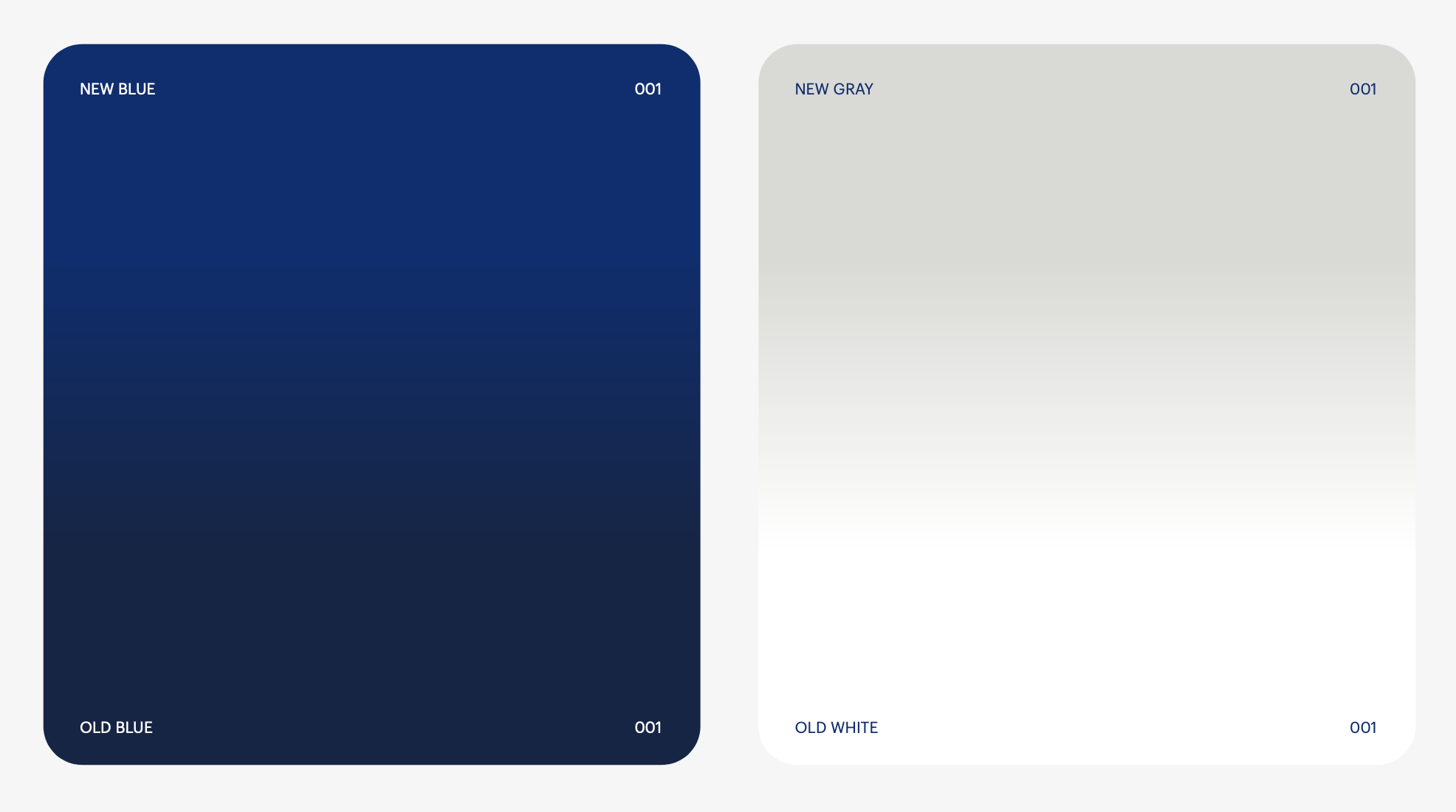 Comparativo entre o azul e o branco anteriores e o novo azul e o novo cinza