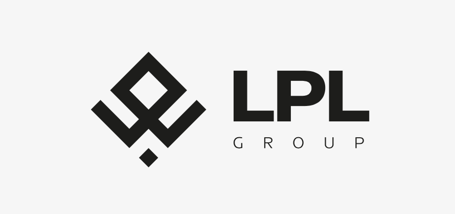 Assinatura horizontal LPL Group em preto sobre off-white