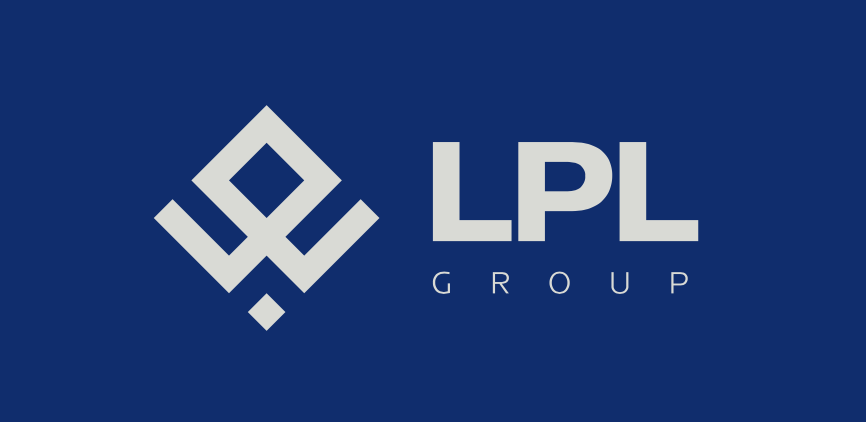 LPL Group: assinatura horizontal em cinza sobre azul escuro