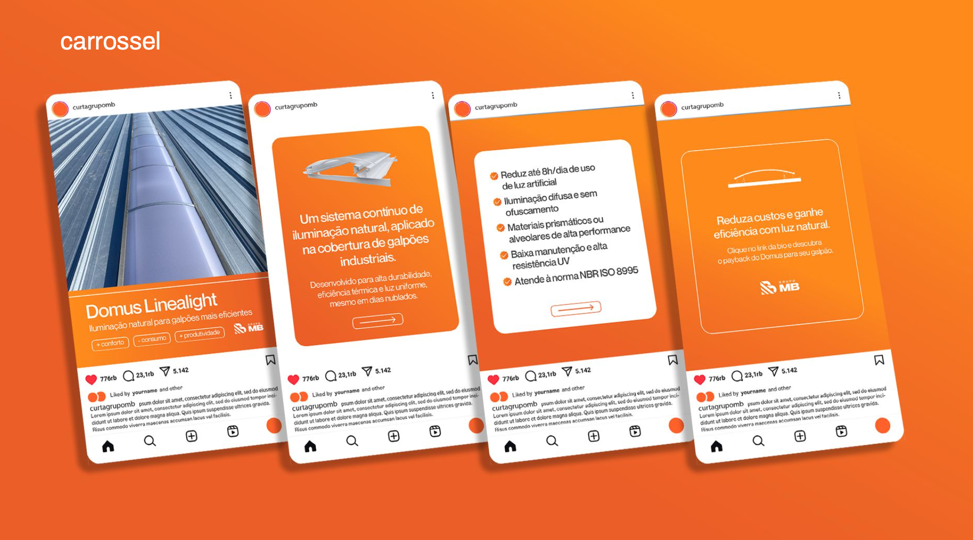 Carrossel do Domus Linealight: capa, explicação do sistema, benefícios técnicos e chamada final