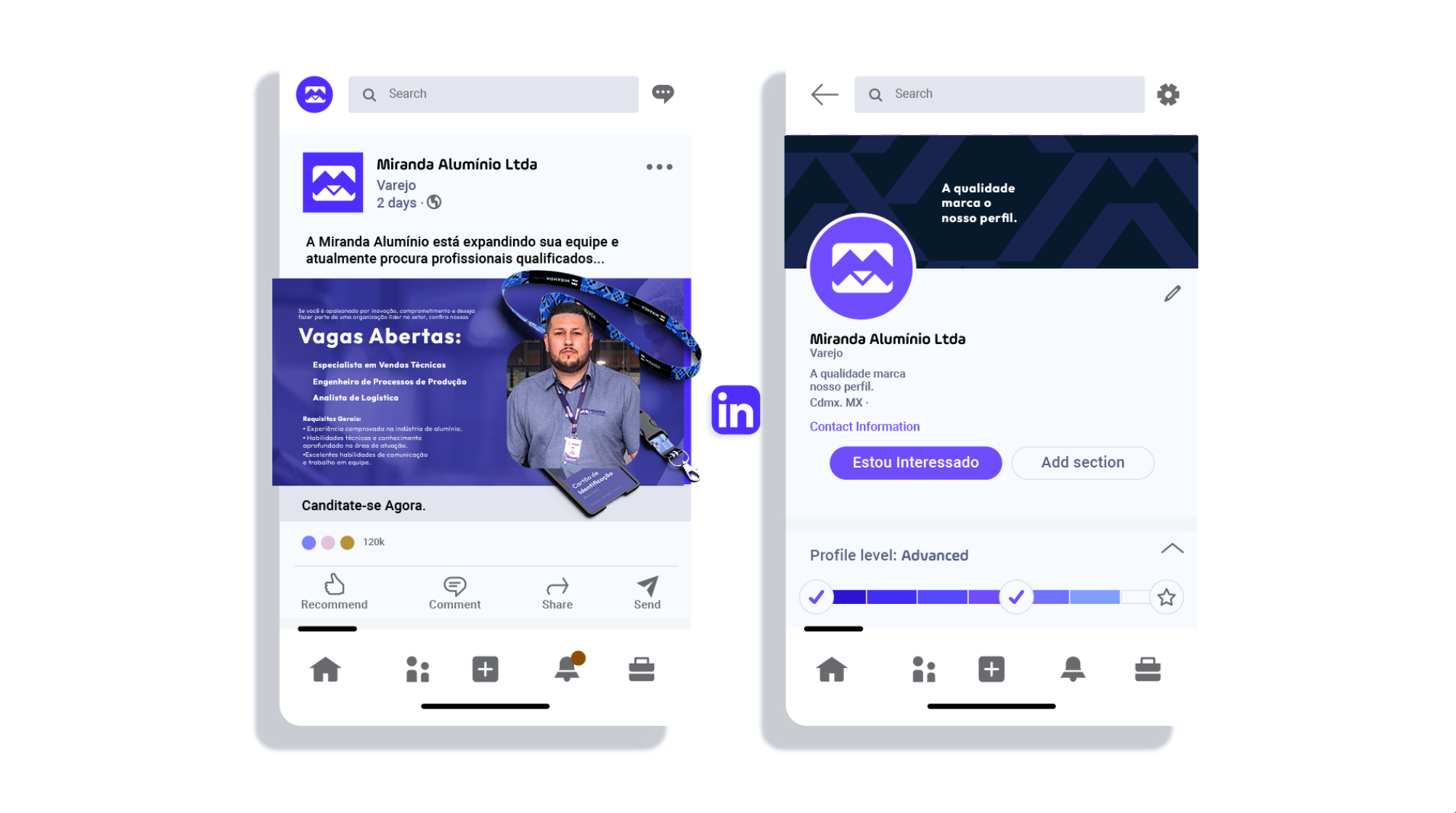 Presença institucional no LinkedIn: publicação de vagas e perfil da empresa