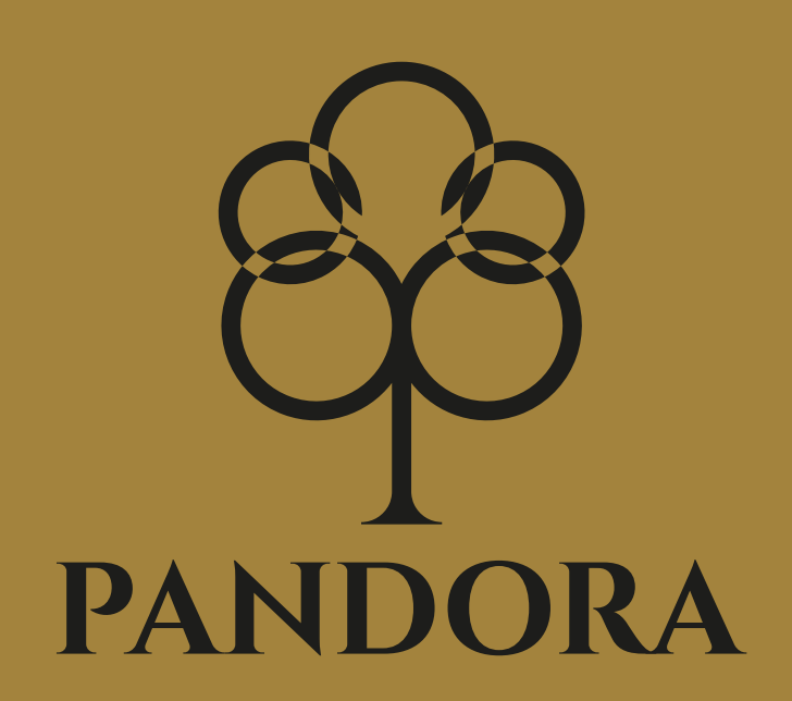 Assinatura vertical da Pandora em preto sobre dourado