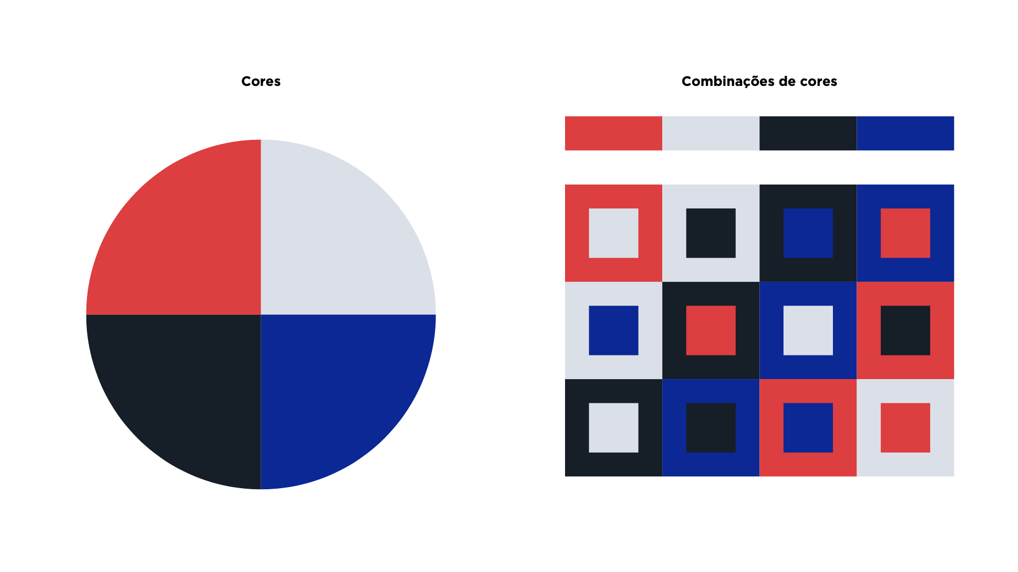 Paleta da TANNO em quatro cores e a matriz de combinações cromáticas
