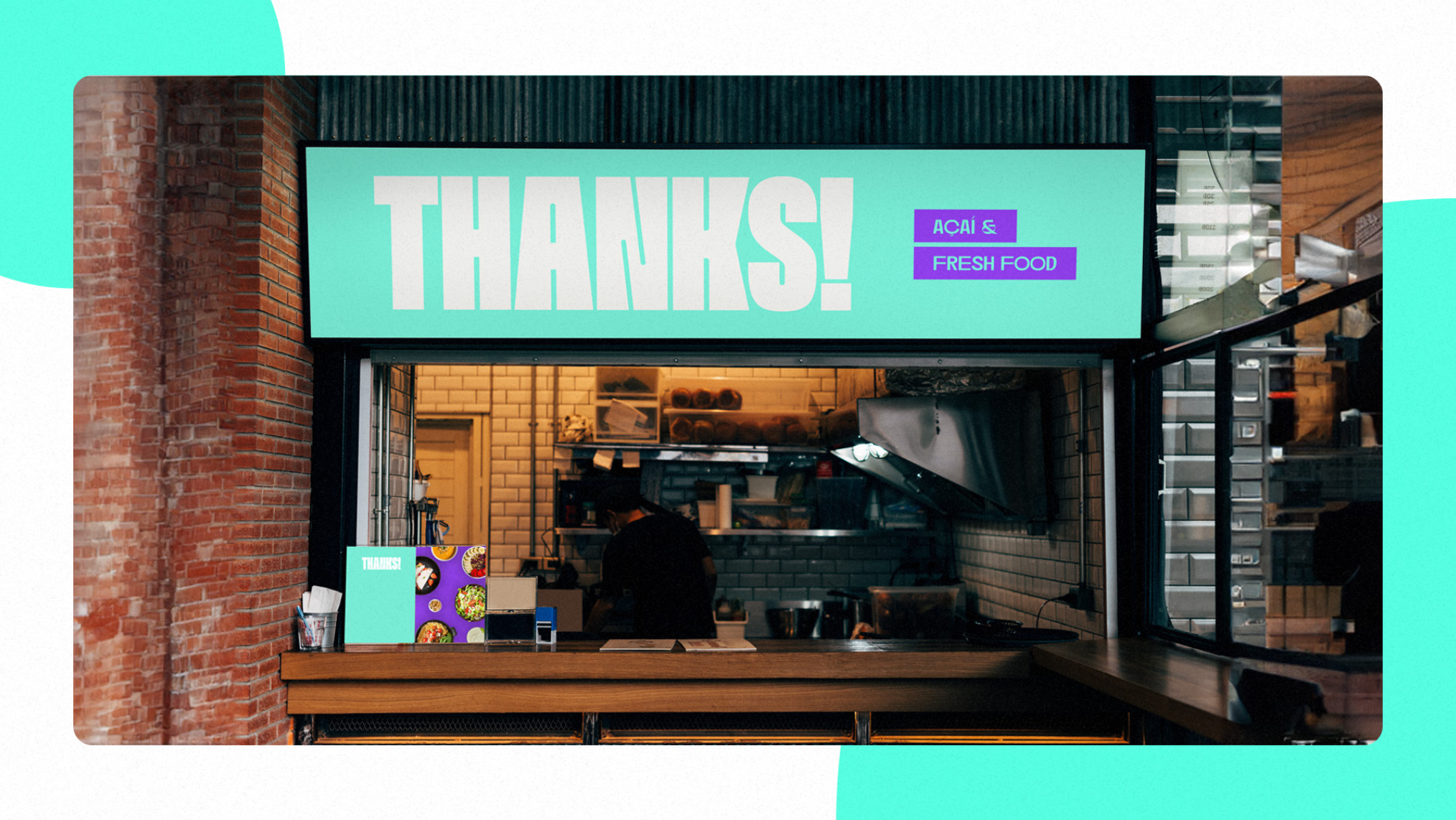 Versões anteriores da assinatura THANKS! com o descritivo açaí e fresh food